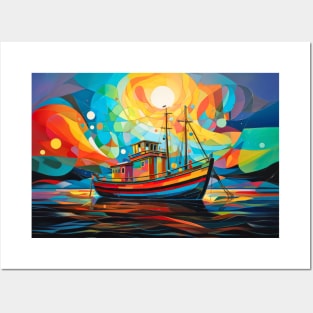 Fishing Boat Concept Abstract Colorful Scenery Painting Posters and Art